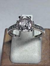 Sterling Silver Oval Cut Morganite  Diamond Accent Engagement Ring 1.8g Sze 5