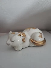 Vintage Takahashi San Francisco Sleeping Cat Figurine White and Gold Butterflies