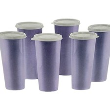 6 Tupperware Purple Tumblers Straight Side With Seals 16oz Leak Proof NEW
