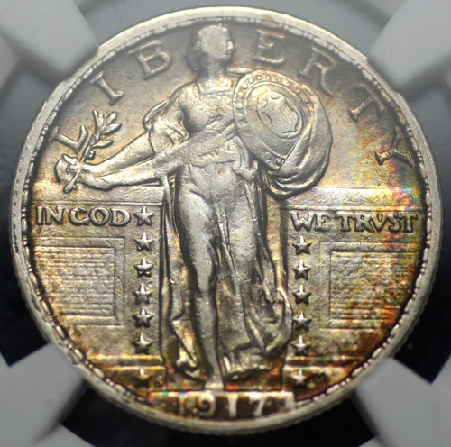 1917 S TYPE 2 STANDING LIBERTY QUARTER NGC AU 53 GLORIOUS COLOR ON THE RIMS