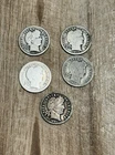 Lot of 5 Barber Silver Dimes Mixed Dates | 90% Silver | Circulated