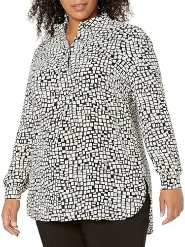 ANNE KLEIN Womens Black Printed Long Sleeve Mock Neck Wear To Work Tunic Top XXS - Picture 3 of 6