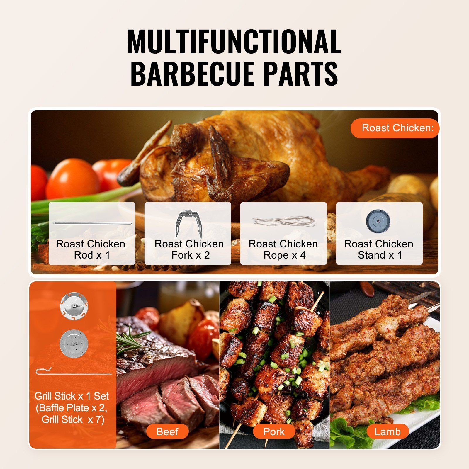 Multifunctional Electric Rotisserie with Chicken and Fish Grilling Accessories