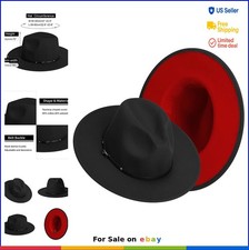 Wide Brim Fedora Hat with Belt Buckle for Women Men Adjustable Size Cotton