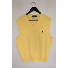 Polo Ralph Lauren Men Yellow Pima Cotton V-Neck Sweater Vest XL Preppy Golf