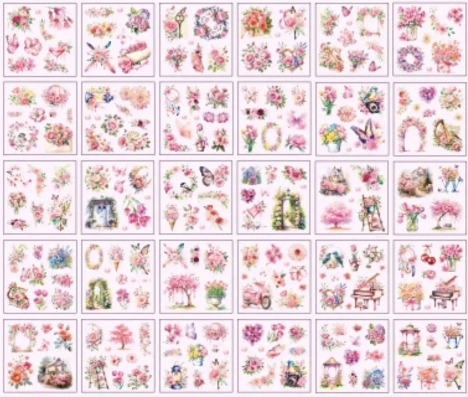Stickerbögen 13 Bögen je Set Blumen Bäume Schmetterlinge Häuser Rosen - Bild 3 von 3