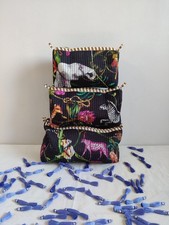 Indian Tiger Print Cotton Quilted Toiletry Purse Cosmetic Storage Bag Of 3 Pc US