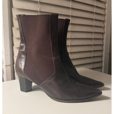 Jil Sander Leather Ankle Boots Size 40 Made in Italy Brown Pointed Heel