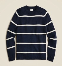 NEW Men's J.Crew Navy White Striped Heritage Cotton Crewneck Sweater - Size: L