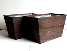 Set of 2 Brown Indoor Wooden Flower Boxes/Planters, Stained, Lined & Waterproof