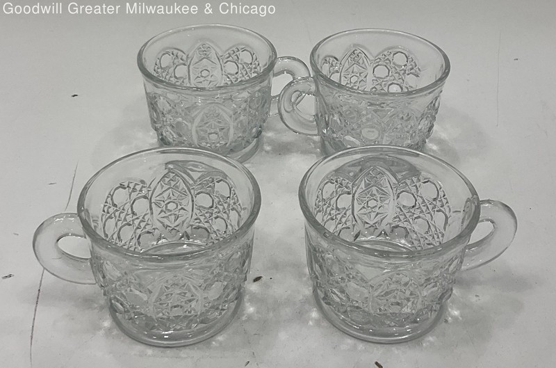 Vintage LE Smith Crystal Cut Glass Tea Cup Mugs x4