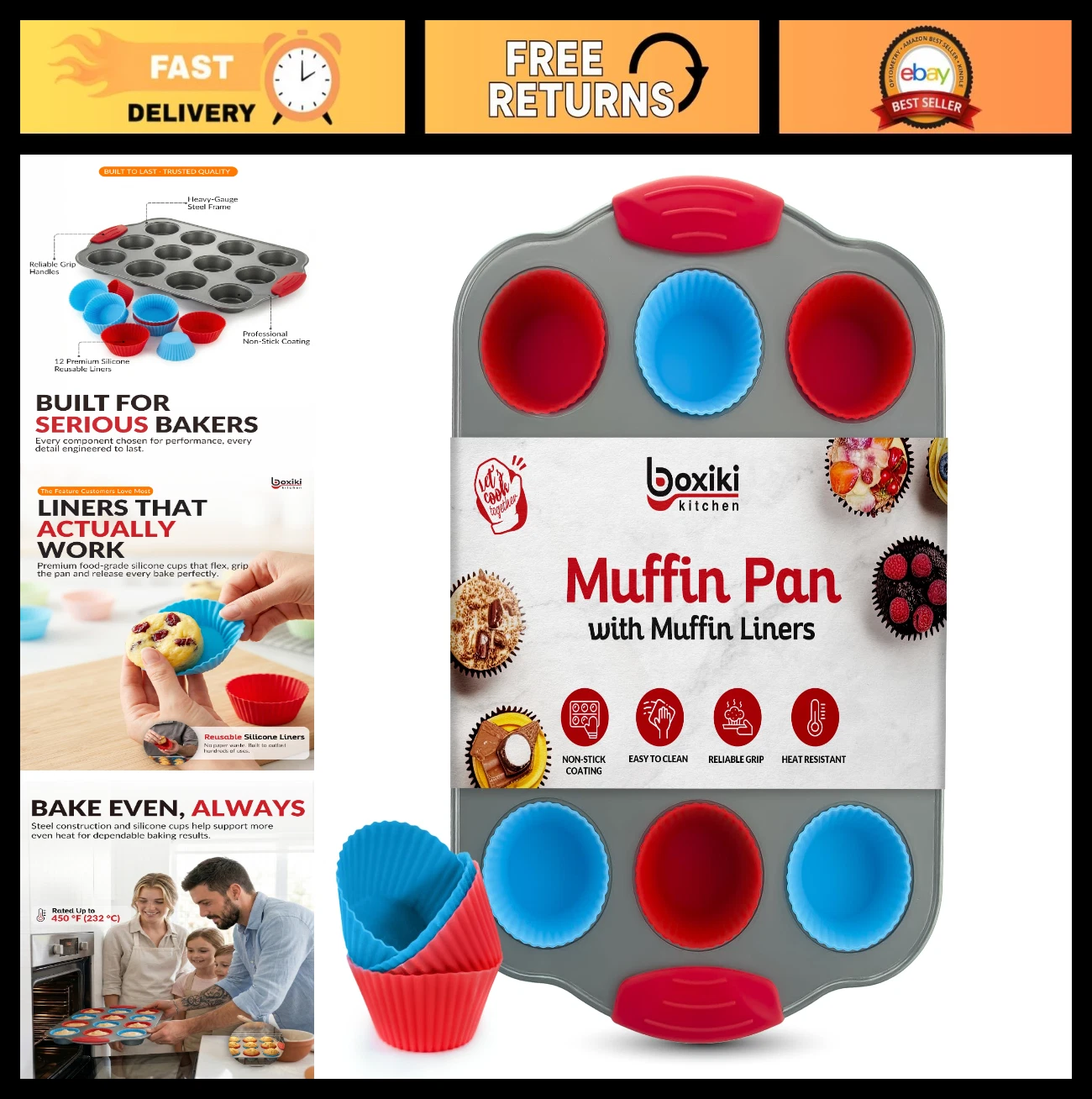 12-Cup Mini Muffin Pan with Silicone Liners - Non-Stick Bakeware for Cupcakes &