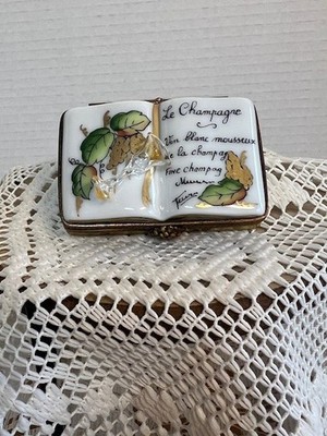 Limoges France Peint Main Porcelain Champagne Book Trinket Box G Ribierre Fine