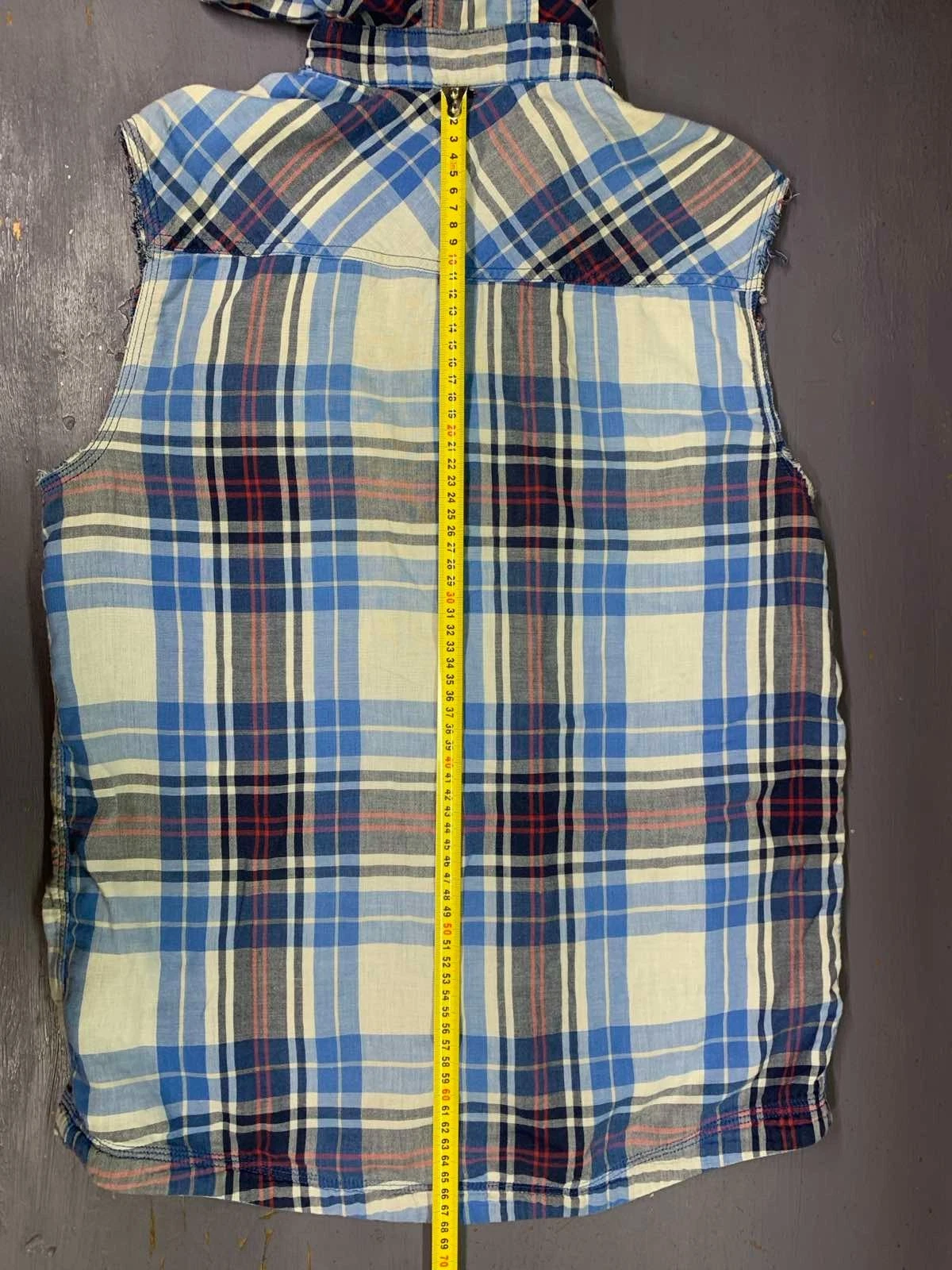 Adidas NEO Label Plaid  Vintage Sleeveless Hooded Shirt Vest Blue Check 2010,S. image 10