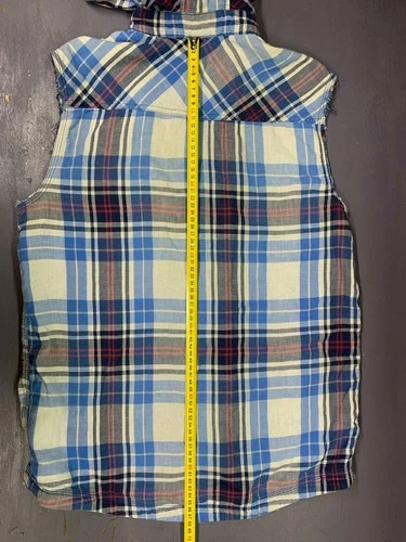 Adidas NEO Label Plaid  Vintage Sleeveless Hooded Shirt Vest Blue Check 2010,S. image 10