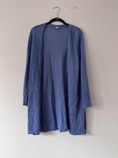 J Jill Open Front Linen Blend Long Duster Cardigan Blue Size LP Pockets Coastal