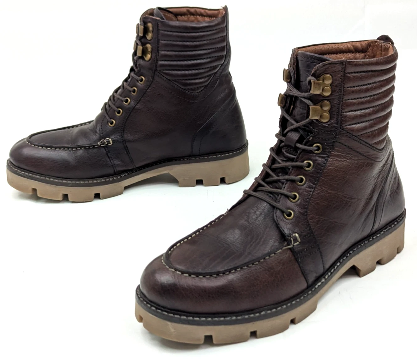 Lands End Leather Lug Hiker Boots Men 9D Brown Mid Calf (8" Tall) EUC Lace Up