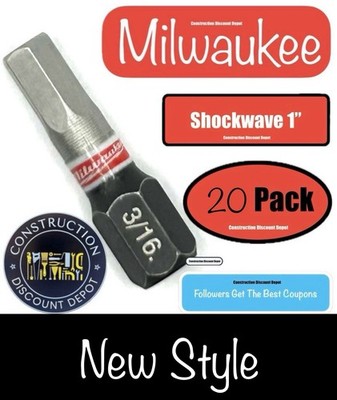20 Pack of  3/16'' Hex Allen Milwaukee Shockwave Impact Duty 1'' Screw Driver Bit