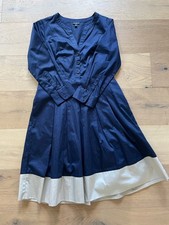 Talbots Women’s Navy Beige A Line Button V Neck Dress Size 6p 3/4 Sleeve