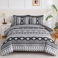 Dinjoy Dark Grey Boho Comforter Set Queen Size,7 Pieces Bed Queen, Gray