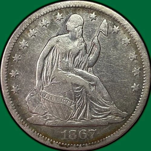 1867-S Seated Liberty Half Dollar Extremely Fine XF Coin, Cleaning #38096