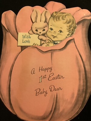 #3321 Vintage 40s Baby  Happy 1st EASTER Dear  Double-Wish Diecut Card