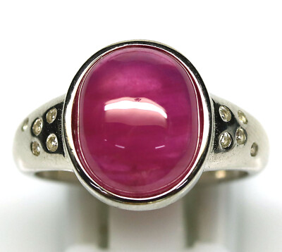 925 Silver 10 x 12 mm. Pink Ruby & White Topaz Jewelry Ring Size 7 Christmas