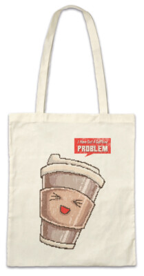 Caffeine Problem Stofftasche Einkaufstasche Pixel Geek Nerd Fun Kaffee Koffein