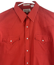 SHEPLERS Western Wear Men's 17-35 Tall Red Pearl Snap Cowboy Vintage L/S Shirt