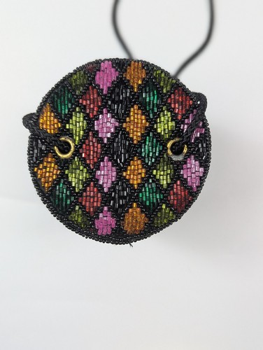 Bob Mackie Harlequin Glass Beaded Cylindrical Box Purse Evening Bag Vintage - Picture 4 of 13