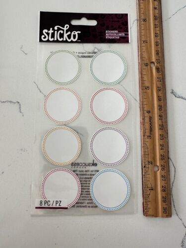 Sticko Autocollant 8 PC Color Circle Labels Green Red Blue Purple Scrapbooking - Picture 2 of 4