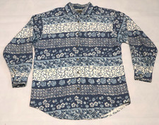 Vintage 1990s NO BARRIERS womens long sleeve blue white buttons up shirt size M