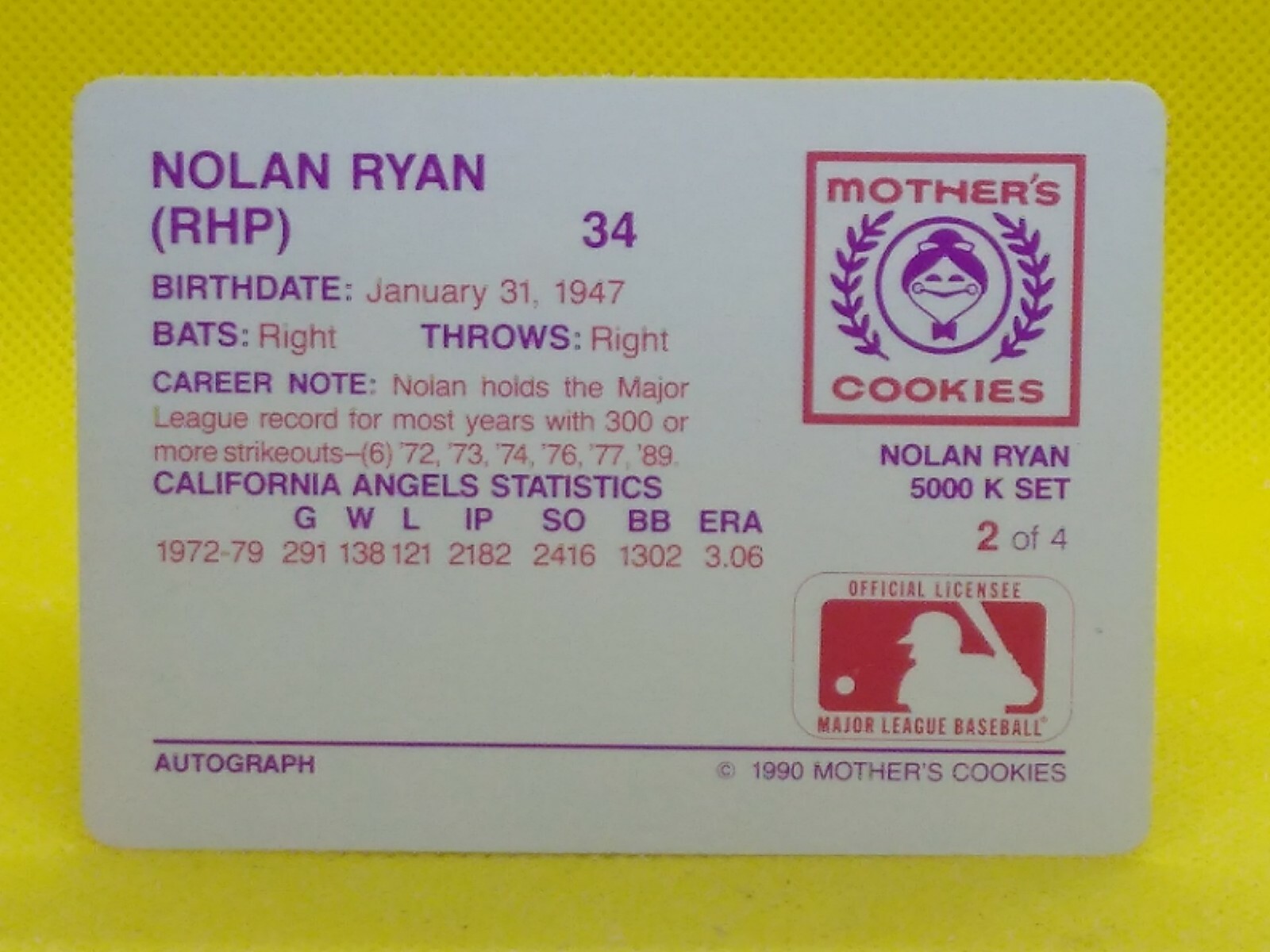 Nolan Ryan 1990 Mother's Cookies 2 eBay