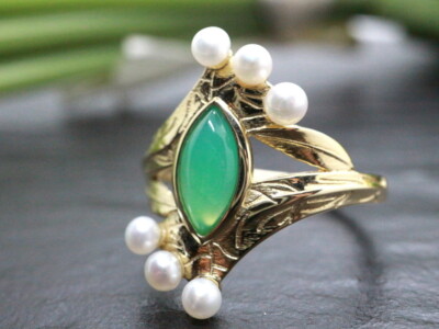 GOLDJUNGE69 * SOGNI D`ORO EDELSTEIN RING (20) CHRYSOPRAS NAVETTE 375er GELBGOLD