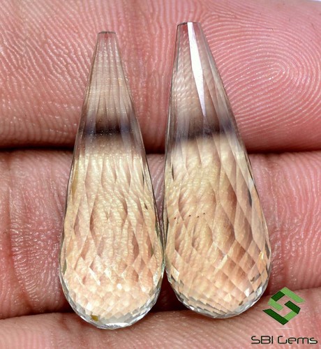 32.53 Cts Natural Green Amethyst Tear Drops Pair 29x10 mm Faceted Loose Gemstone - Picture 1 of 4