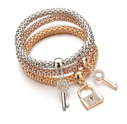 3 Pezzi Charm Catena Pendente Bracciali Donna Placcato Argento, Oro o Oro Rosa - Foto 5 di 5