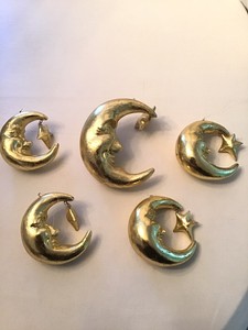 Vintage Smiling Crescent Man In The Moon Gold Foil Gilt Ornaments Set Of 5 Ebay