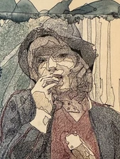 Vintage 70s Abstract Figural Mixed Media Painting Illustration Modern Art Signed