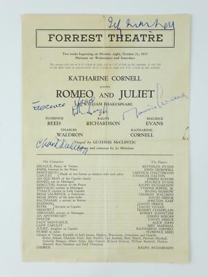 Florence Reed Cast Signed Romeo and Juliet Forrest Theatre Flyer ...