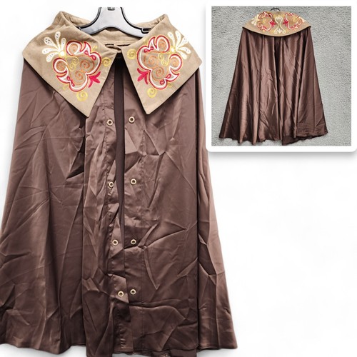 Embroidered Fold Over Collar Open Cape Adult Cosplay Wizard Witch Fairy Cloak