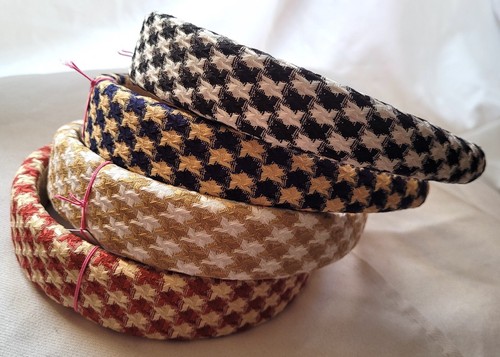 NEW 3cm Gold tweed style houndstooth fabric aliceband headband fashion hair - Picture 2 of 2