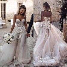 Beach Country Style 3D Floral Appliques Wedding Dresses A-Line Sweetheart Boho