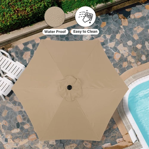 7.5ft/9/10ft Tan/Red Patio Umbrella Dining Table Outdoor Market Umbrella w/Crank - Bild 10 von 44