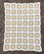 Handmade Crochet Afghan Baby Blanket Pastel/White Granny Square 34  x 45  