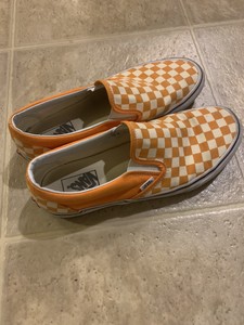 checkerboard orange vans