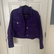 THE HOUSE OF HARLOW 1960 Purple M Cropped Wool-Blend Jacket Enamel buttons NWOT