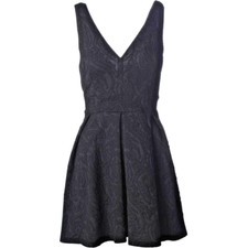 AQUA ~ Black Soft Jacquard Double V-Neck Fit & Flare Party Dress S NEW $128.