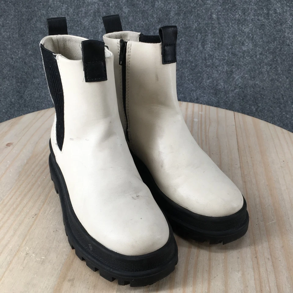Botas Zara Juveniles 33 Tobillo Chelsea Informales Beige Imitación Cuero Cremallera Punta Redonda Foto 3 de 4