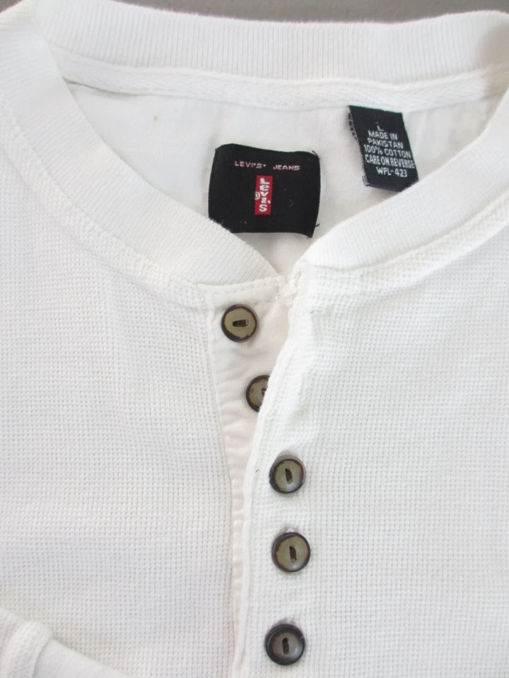 Levi's Henley Shirt Men's L White Thermal Long Sleeve Cotton Pullover Muscle Top - Image 2 of 4