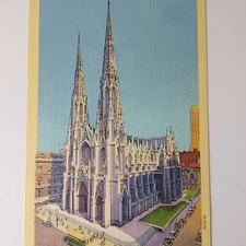 St Patrick's Cathedral Fifth Avenue New York City Vintage 1940's Linen Postcard
